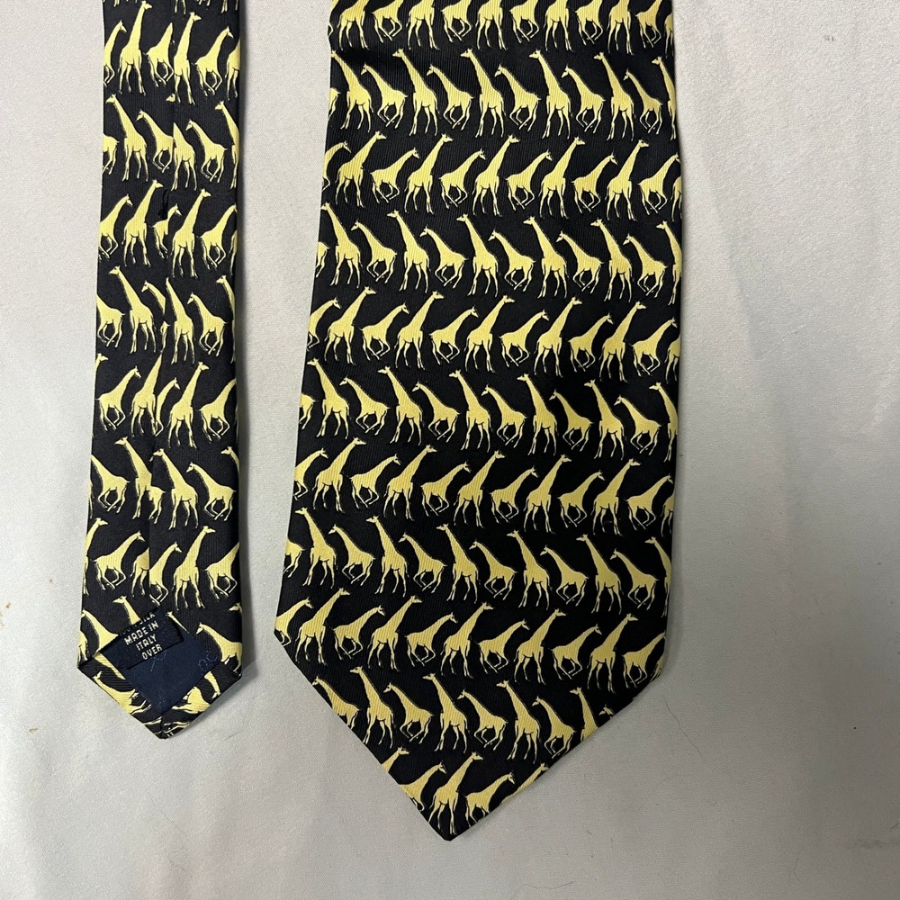 Gap Premium 69 Authentic Neckwear Silk Tie Yellow Giraffe Print Gold Black Italy